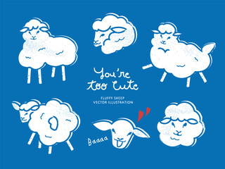 Cute fluffy sheep in vintage style. hand drawn animal vintage vector illustration. Farm animals.