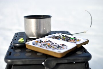 Winter fishing on a jig, tackle.