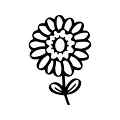 simple doodle flower, black and white ink pen drawing.