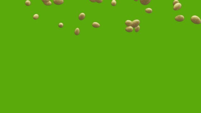 Easter eggs with bunny texture falling from Top isolated on Green Screen background,4K