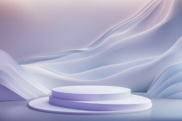 Empty podium/ product display. Cylinder. Wavy desgin backdrop/background with soft and feminine feel.