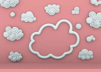 pink podium on pink isolated background around cartoon white clouds 3 d rendering cartoon
