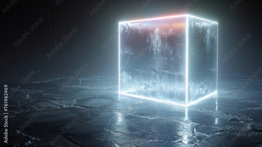Poster A cube of pure white light hovers serenely in the blackness its surfaces seeming to shift and change with each passing moment. Within this shape lies the potential for new