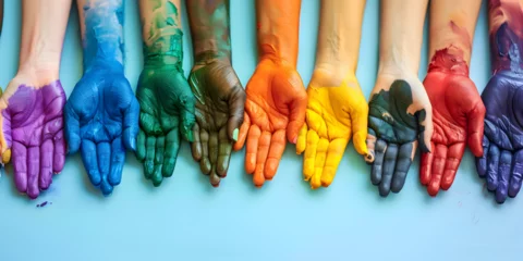 Fotobehang Children's hands painted, © Bubble