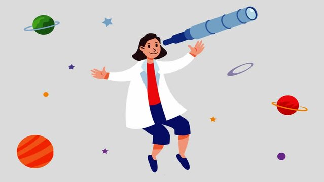 Astronomy Scientist Female Character Floating Imaginative