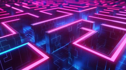 A Futuristic neon 3D maze concept