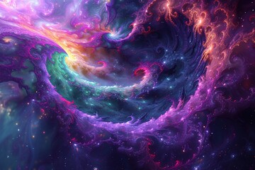 Abstract neon fractal wallpaper with space - obrazy, fototapety, plakaty