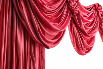 Beautiful bright red curtains isolated on white