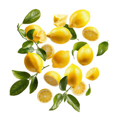 Lemons slice isolated on white background, Healthy organic natural fresh citrus fruit concept, AI generated, PNG transparent