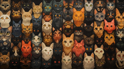 Cat society, a gathering of various cat breeds that embody cuteness - obrazy, fototapety, plakaty