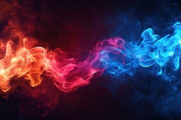 Blue vs red smoke effect black vector background. Abstract neon flame cloud with dust cold versus hot concept. Sport boxing battle competition fog transparent wallpaper design. Police digital banner - obrazy, fototapety, plakaty