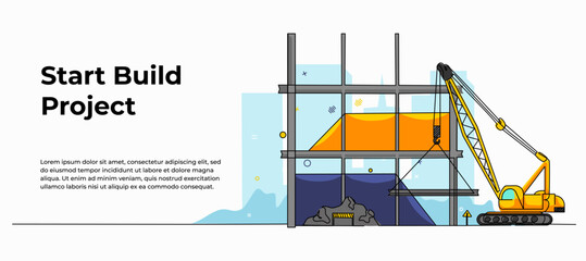 Vector illustration of construction activities. Modern flat in continuous line style.
