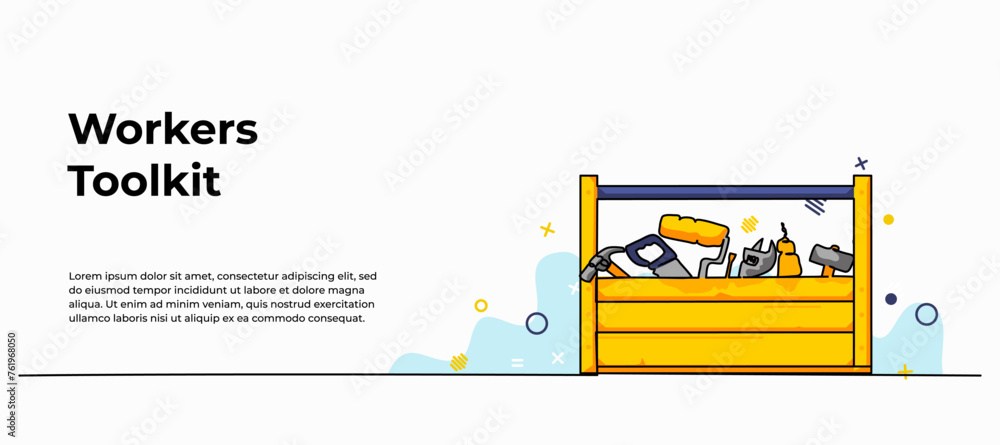 Poster vector illustration of tools for builders. modern flat in continuous line style.