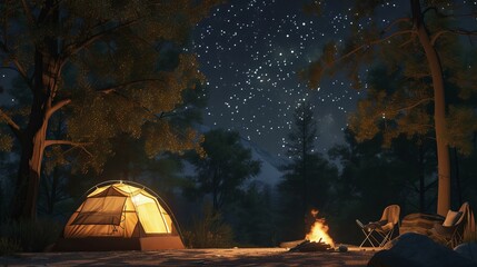 A magical night at a campsite, AI Generative