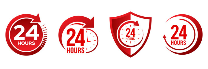 24 hours icon logo. Twenty four hours icon. Vector Illustration.