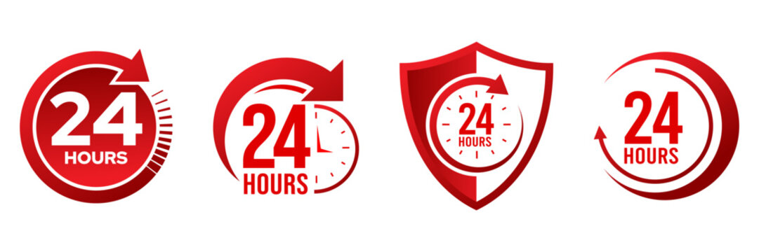 24 hours icon logo. Twenty four hours icon. Vector Illustration.