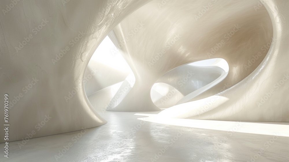 Poster visualize a seamless abstract texture in a 3d white space, where light and shadow play across minima