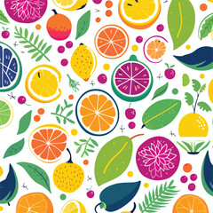 Fototapeta na wymiar Vibrant tropical fruit pattern illustration ideal 