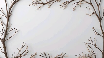 Branches frame on white wall background illustration. Copy space area background.