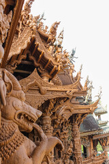 Wooden carving sculptures outside of the Sanctuary of Truth temple