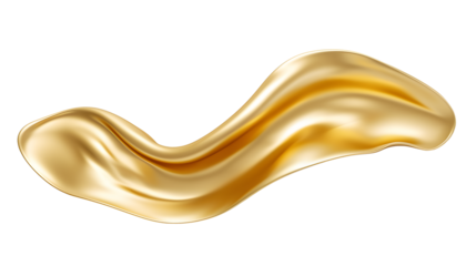 Abstract 3d realistic fluid golden metal shape isolated on white or transparent background