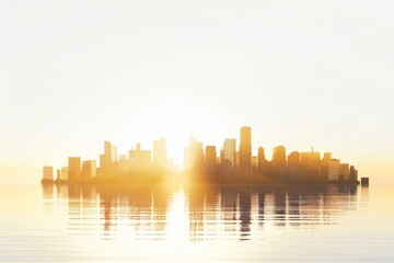 Obraz premium 3D Render of city skyline at sunset with warm, golden hues painting the sky, on isolated white background, Generative AI