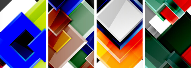 Color glass glossy square composition poster set for wallpaper, business card, cover, poster, banner, brochure, header, website