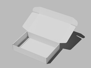 Blank Open Cardboard Box Mockup 3D Render on Grey Background with Realistic Texture