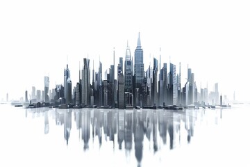 3D Render of futuristic city skyline with sleek architecture and advanced technology, on isolated white background, Generative AI