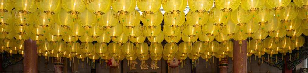 yellow chinese lantern in the temple 