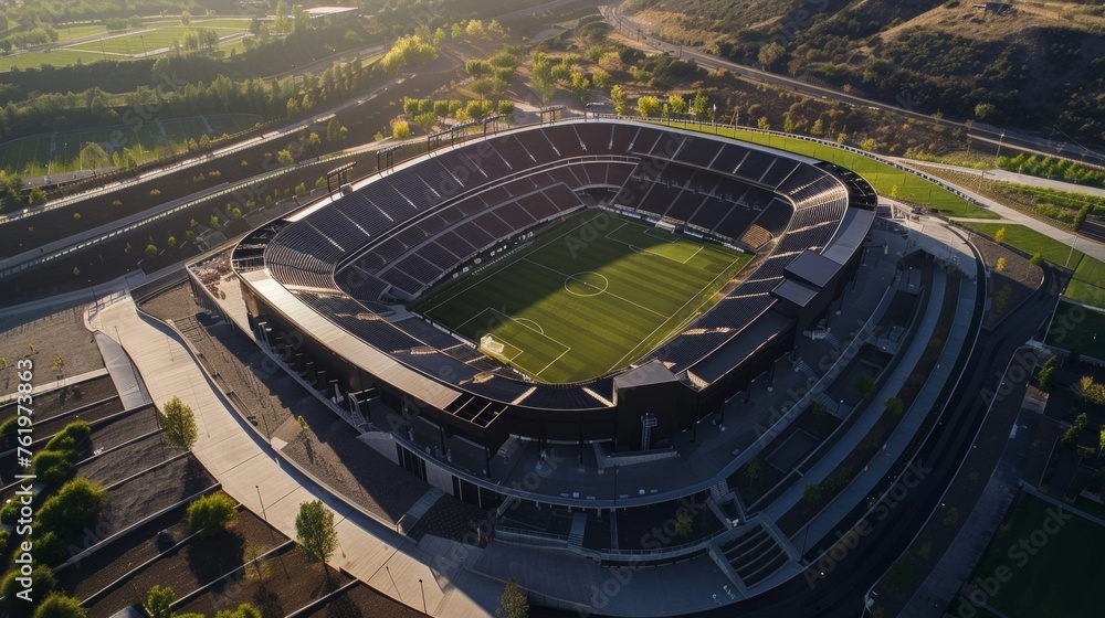 Poster a zerowaste stadium where all waste is sorted and recycled and water usage is minimized through lowf