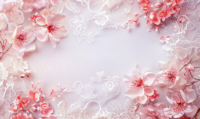 Pink_lace_flower_background-generative ai