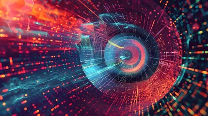 Fototapeta premium Hypnotic Data Tunnel in Vivid Colors, Suitable for Futuristic Connectivity Concepts