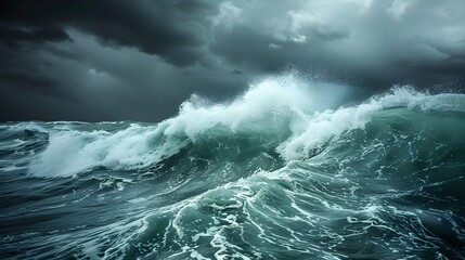 Stormy Sea Waves under Dark Skies, Perfect for Dramatic Scenes