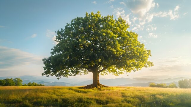Solitary Tree in Serene Landscape, Symbolizing Growth and Stability