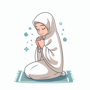 illustration of a Muslim woman praying wearing religious clothing