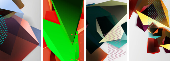 Trendy low poly 3d triangle shapes and other geometric elements background designs for wallpaper, business card, cover, poster, banner, brochure, header, website