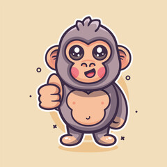 funny gorilla animal character mascot with thumb up hand gesture isolated cartoon