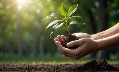 Green concept of Hands Planting Young Plants