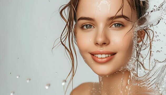 Pretty  young  woman  with  clean  skin  and  splash  of  water