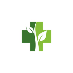 Medical Logo Design Icon Vector Template Cross Sign Leaf