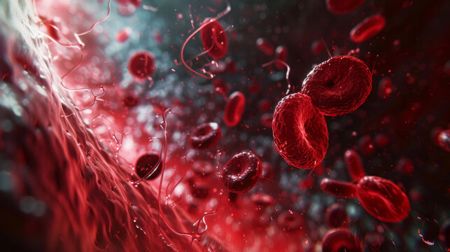 High-resolution imagery showcasing red blood cells traveling through a vein, highlighting the beauty and complexity of human biology.