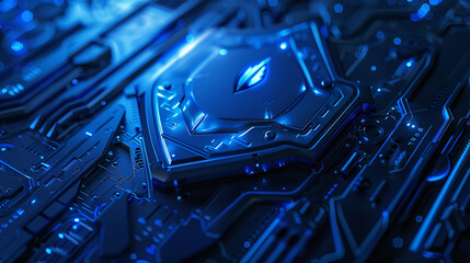 Blue technology shield, Internet financial property security illustration, protect network data poster concept illustration