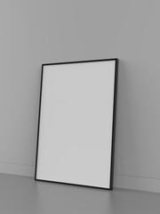Blank white frame on the wall template, 3d illustration.