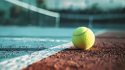 Tennis game. Tennis ball on the tennis court. Sport, recreation concept - obrazy, fototapety, plakaty