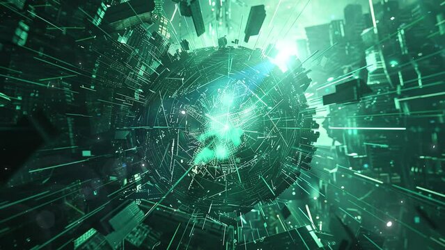cybernetic megacity mystery interdimensional. seamless looping overlay 4k virtual video animation background