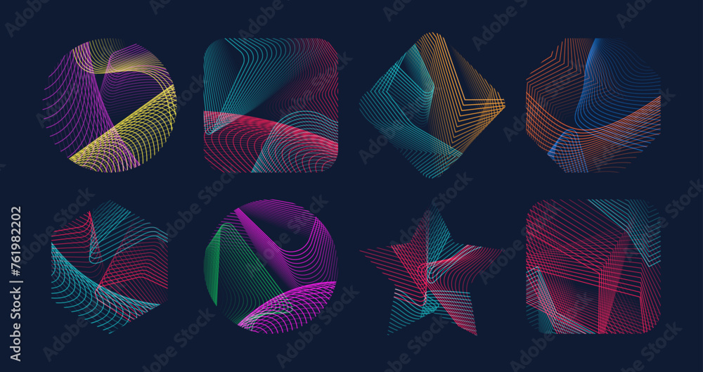 Aufkleber Abstract modern geometric line shape grid for t shirt print mockup. Vector set of dynamic fusion figures, embodying minimalist elegance, captivates modernity and infusing style with vibrant colors
