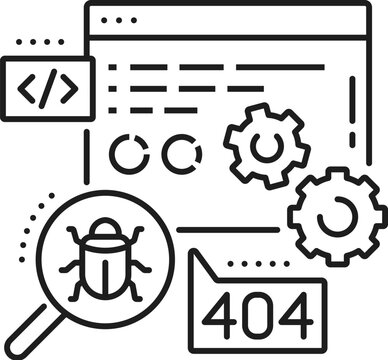 Tester, IT specialist of software testing and analysis vector icon for digital engineering or development technology. Computer or web app software test specialist of UI UX usability or debugging test
