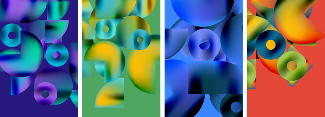 Set of colorful posters with round geometric elements and circles. Vector illustration For Wallpaper, Banner, Background, Card, Book Illustration