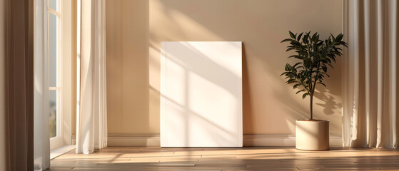 Fototapeta premium Blank square frame mockup on the floor.Generative AI